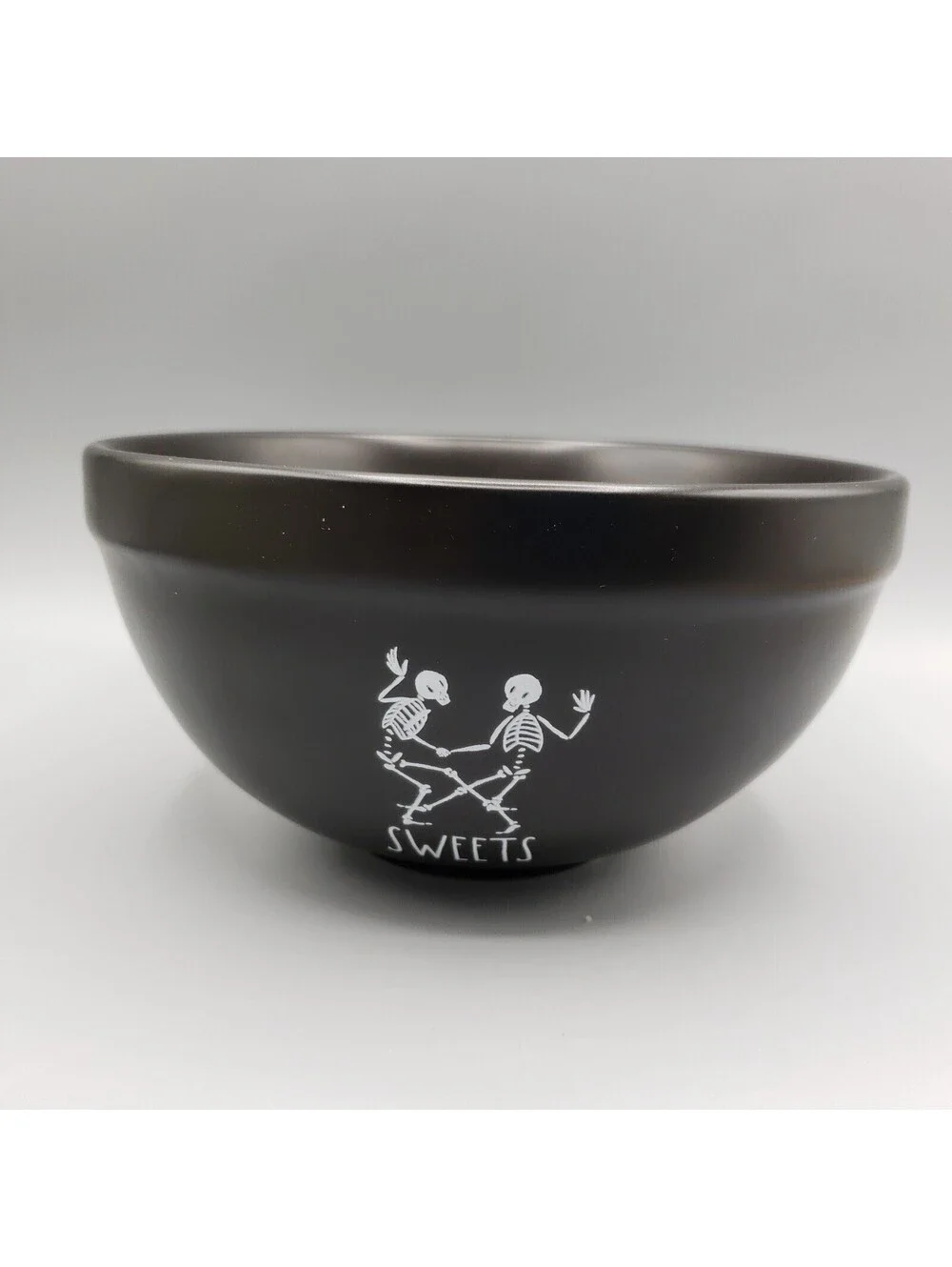 Rae Dunn Black Mixing Bowl Dancing Skeleton SWEETS Nesting Magenta Halloween